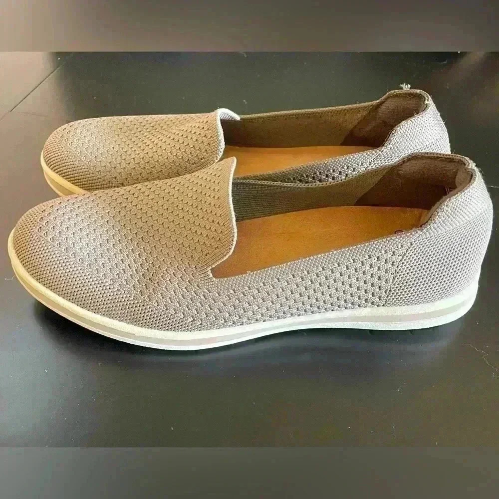 Earth Origins Tan Loafers Perforated Slip-On Flats